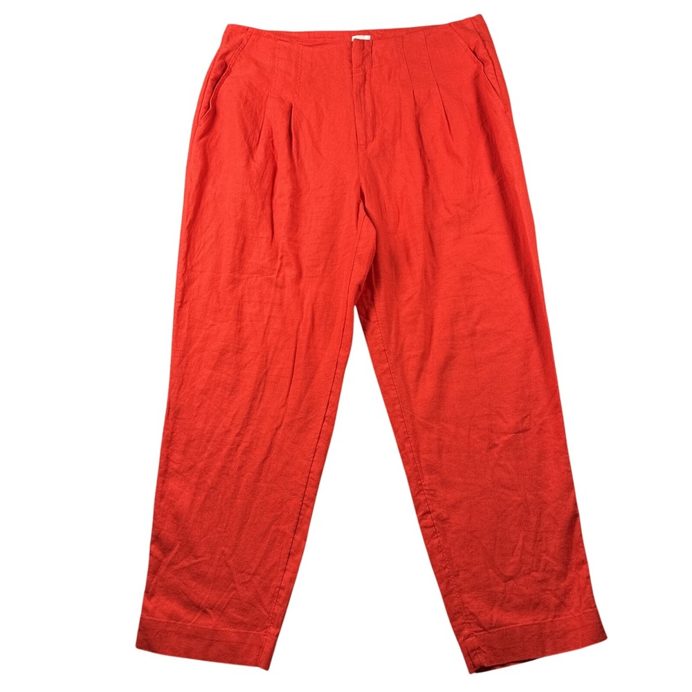 A New Day Pants Womens 12 Orange Pleated Pockets Linen Rayon Blend Coastal Beach